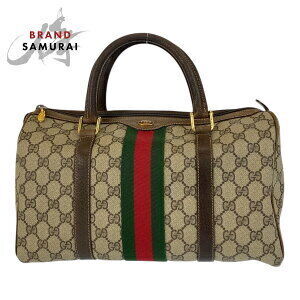 GUCCI Sherry Line Handbag Boston Bag Beige Tan Brown GG Supreme Leather